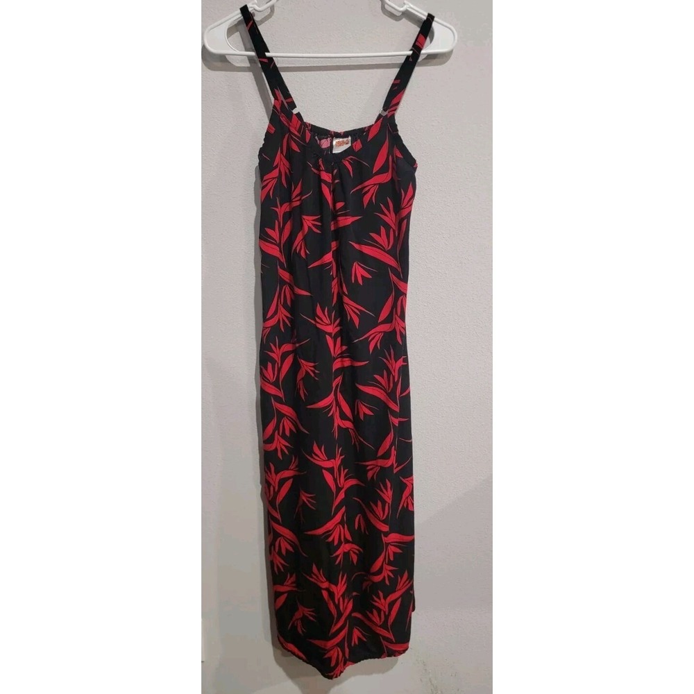 Hula Bay Womens Midi Dress‎ Red Black Floral Sleeveless Size 13 Vintage